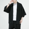 Men's Japanese Kimono Cardigan Loose Cotton Linen 3/4 Sleeve Open Front Casual Summer Shirt Jackets.