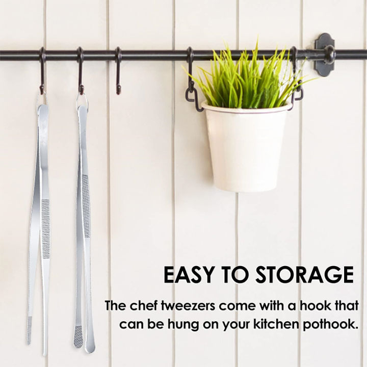 LMETJMA%202Pcs%20Kitchen%20Tweezers%20Heavy%20Duty%20Stainless%20Steel%20Food%20Tongs%20Chef%20Cooking%20Tweezers%20For%20BBQ%20Grilling%20Cooking%20JT349%20-%20Image%204