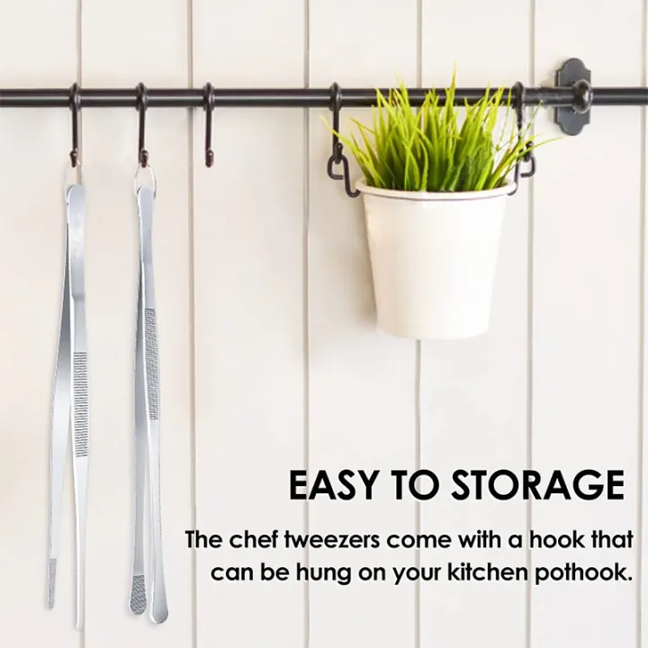 LMETJMA%202Pcs%20Kitchen%20Tweezers%20Heavy%20Duty%20Stainless%20Steel%20Food%20Tongs%20Chef%20Cooking%20Tweezers%20For%20BBQ%20Grilling%20Cooking%20JT349%20-%20Image%204