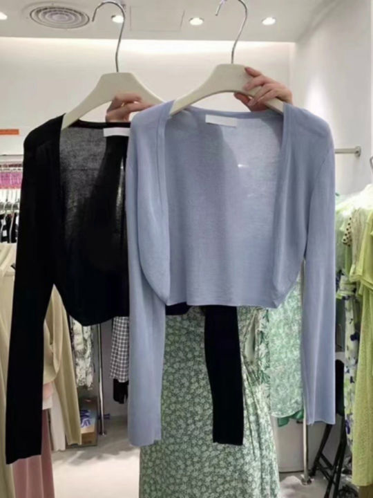Short%20Ice%20Silk%20Knitted%20Sun%20Protection%20Cardigan%20Women's%20Thin%20Summer%20Suspender%20Skirt%20Layered%20Gauze%20Jacket%20Air-conditioned%20Cover%20Up%20-%20Image%206