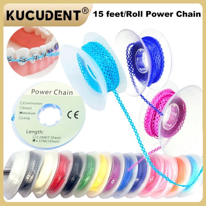 KUCUDENT Dental Orthodontic Elastic Power Chain For Braces Band Ultra Powerchains Long/Short/Continuous Ortho Materials