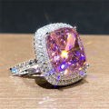 Huitan Personality Big Pink Cubic Zirconia Wedding Rings for Women Romantic Bridal Marriage Ceremony Party Rings Fashion Jewelry.