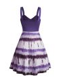 Plus Size Women's Tie Dye Print Dress Mock Button Crossover High Waisted Sleeveless A Line Mini Dress Summer Dresses. 