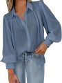 Plus Size 1XL-5XL Women Solid Shirt Long Sleeve Lapel Neck Loose Lantern Sleeve Blouses New Autumn Commuting Fashion Shirts.