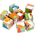 6 Sides Printed Wooden Block Puzzle with Sports Graphics. 