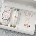 6PCS/Set Women's Watches Casual Silicone Band Analog Quartz Watch Heart Pearls Jewelry Set(Without Box). 