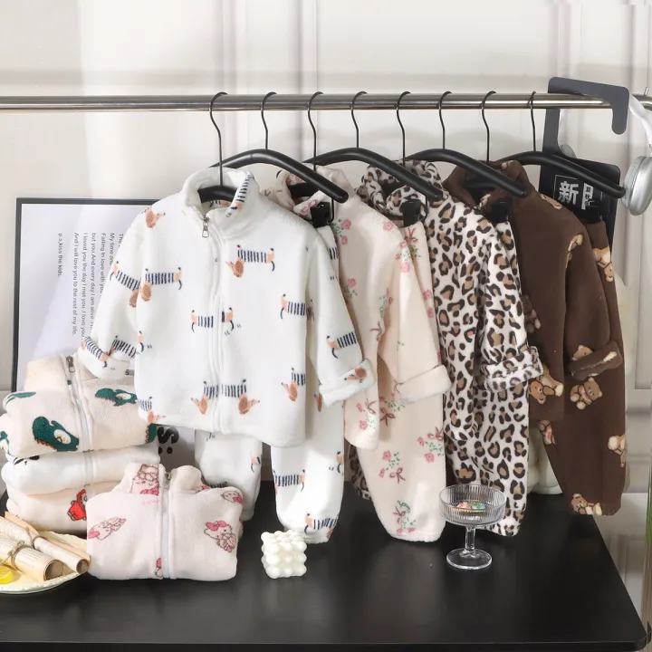 Children's%20autumn%20and%20winter%20flange%20pajamas%20suits%20Korean%20version%20boys%20plus%20velvet%20thick%20home%20service%20girl%20warm%20underwear%20suit%20-%20Image%206