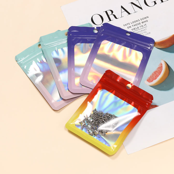 50pcs Thicken Ziplock Bags Gradient Holographic Laser AB Color Plastic ...