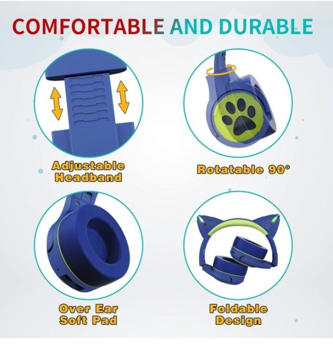 Kids%20Bluetooth%20Headphones,%202%20Packs%20Cat%20Ear%20Headphones%20with%20LED%20Light,%20Boom%20Mic&Built-in%20Mic%20for%20Calls,%2085dB%20Volume%20Limited%20Kids%20Headphones%20Wireless&Wired%20for%20School%20Tablet%20PC%20Phones%20-%20Image%203