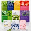 BIOAQUA Fruit Extract Facial Sheet Mask Moisturizing Brightening Hydrating Face Mask Set with Blueberry Green Tea Orange Strawberry Kiwi (Pack of 5)(Random). 