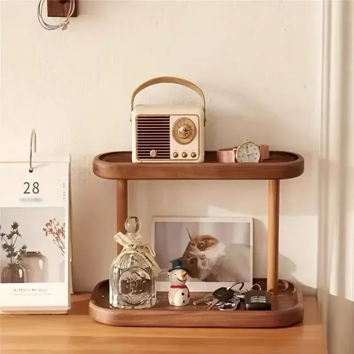 Hot Wooden Storage Shelf 2-Tiers Desktop Organizer Shelves Desk Display Rack Desktop Dressing Table Cosmetics Storage Rack YUZI