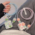 Cute Blue Flower Charger Cable Protector For Iphone15 14 13 18W20W Original Charger Protector Data Line Spiral Winder Protective. 