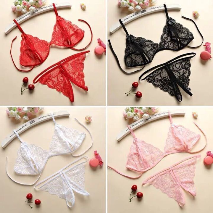 QFast WB24 Imported Exotic Red Transparent Bra and Panty Set for Honeymoon - Premium Lingerie Women's Lace Underwear Set Bra Mesh Lace Print Three Point Underwear Set Exotic Hot Bra Panty Bikini Set - Multicolor