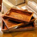 Wooden carving trays, brass designed wooden tray set, wooden serving tray set, gorgeous kitchenware item. 
