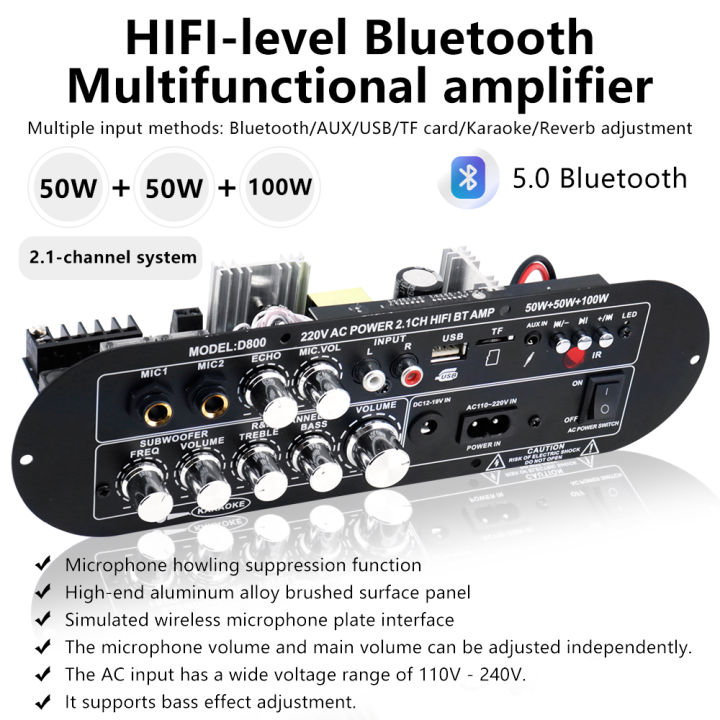 Bluetooth 5.0 Digital Amplifier Board 2.1 Channel 50W*2 100W Large Power Output for Home Sound Systems Adjustable Bass Treble