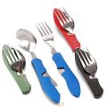 Stainless Steel cutlery 4 In 1 Outdoor Picnic Tableware Foldable Knife Fork Spoon Bottle Opener Folding Pocket Cutlery Set. 