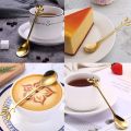 6pcs/Set Long Handle 7.4-Inch Leaf Teaspoons Gold Stainless Steel Coffee stirring spoon Kitchen Tools.