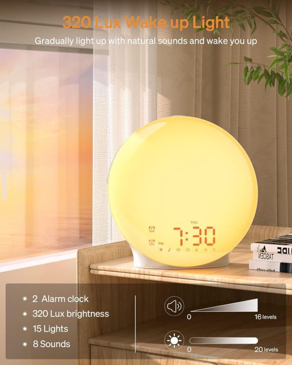 Onlycare Light Alarm Clock Wake Up Light 320 Lux with Light Daylight