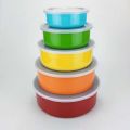 5 Pcs Stainless Steel Home Kitchen Food Container Storage Mixing Bowl Set Color Crisper Stainless Steel Round Five Piece Set with Lid Sealed Bowl UJu851 (Yellow, One Size). 