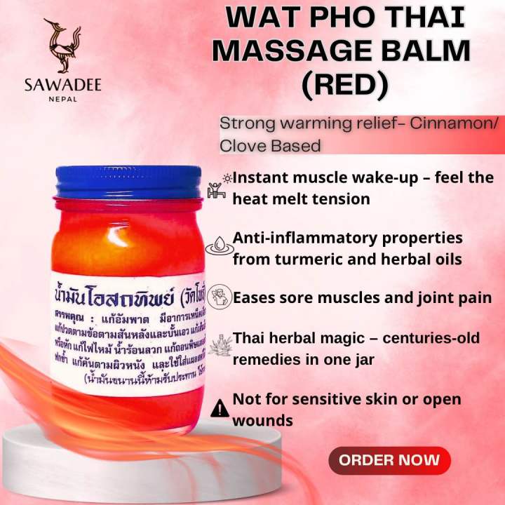 Wat Pho Herbal Massage Balm – Red, Yellow & White | Thai Balm for Pain, Aches & Relaxation 50g Sawadee Nepal