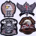 Punk Clothing Thermoadhesive Patches ROUTE 66 Motorcycle Eagle Wings Cross Iron on Embroidered Patch on Clothes Fusible Badges. 
