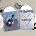 2pcs Denim Butterfly Guitar Print PVC Photocard Holder Idol Card Polaroid Photo Case.