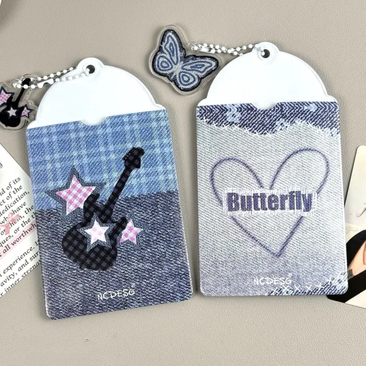 2pcs%20Denim%20Butterfly%20Guitar%20Print%20PVC%20Photocard%20Holder%20%20Idol%20Card%20Polaroid%20Photo%20Case%20-%20Image%204