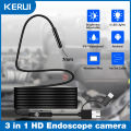 KERUI New 7mm Endoscope Camera 3 in 1 Mini Camera Type C/Micro USB/USB-A Interface Inspection Borescope for Android.