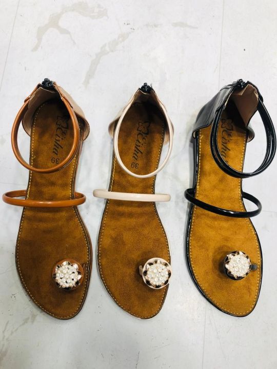 Ladies Fashionable Slim One Pie Stone Ribbon Flat Sandals. Ladies New Collection High Quality Belt Shoes