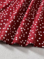 Girls retro red dress with white dots: elegant V-neck design, comfortable fit, suitable for parties and daily life.