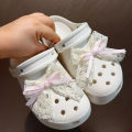 New 2PCS Elegant Lace and Artificial Bow DIY Shoe Charms White Lace & Ribbon Bows for Clogs Sandals Party Gifts Favors. 