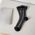 2 pairs Fashionable versatile Women's Socks Thin Solid Color Lace Frilly Socks minimalist Breathable women Transparent Socks. 