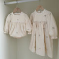 Family Sister Matching Dress Outfit Baby Girls Clothes Sisters Dress Embroidered Hollow Girl Dress Baby Romper Princess Dresses. 