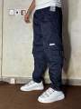 Baggy cargo trousers for men - lightweight fabric - dark blue colour. 