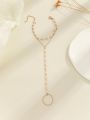 Multi Layer Pearl Finger Ring Bracelet for Women, Faux Pearl Elegant Accessory for Weddings, Dates, and Parties.