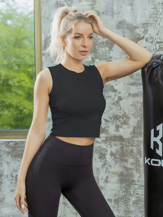 Tight-Fitting%20Short%20Sports%20Vest%20Women's%20Sleeveless%20Yoga%20Fitness%20Wear%20Pilates%20Training%20Wear%20All%20Matching%20Base%20Shirt%20Summer%20-%20Image%205