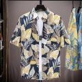 Summer loose vintage short sleeve men's shirt loose trend casual tie dye floral Hawaiian shirt Songkran. 