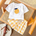 2PCS Summer Baby Boys Girls Clothes Set Lemon Print T-shirt+Checkered Shorts Beach Infant Toddler Outfit Suit 0-3Y. 