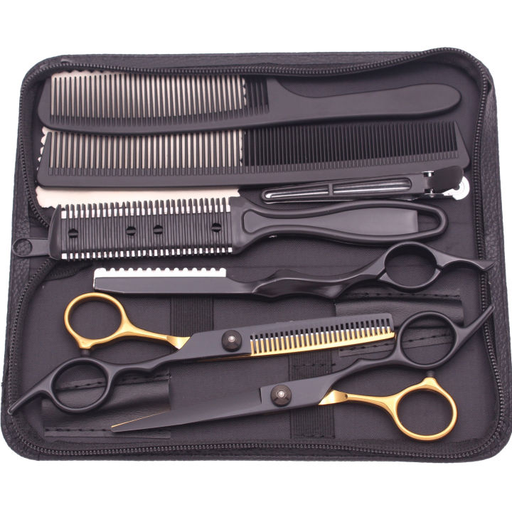 Hair%20Scissors%20JP%20Stainless%20Hairdressing%20Scissors%206"%20Haircut%20Set%20Black%20Thinning%20Shears%20Salon%20Haircut%20Scissors%20Razor%20Combs%20C1001%20-%20Image%202