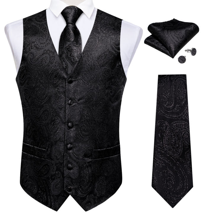 Paisley Men's Suit Vest Black Pink Red Wedding Prom Tuxedo Waistcoat Necktie Handkerchief Cufflink Sleeveless Jacket Vest