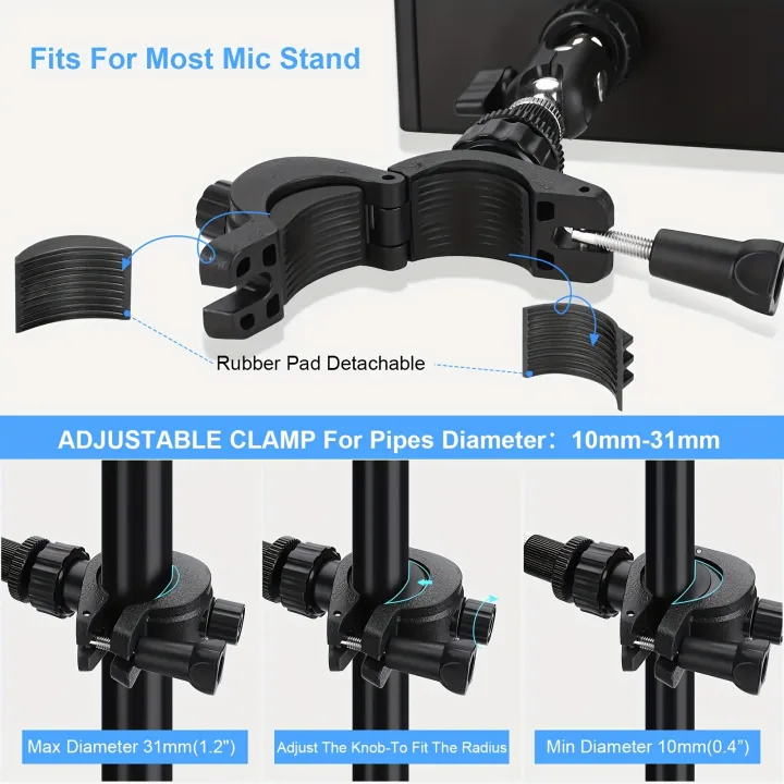 4.7-13.5"%20Tablet%20and%20Smartphones%20holder%20for%20Microphone%20Stand%20with%20360-Degree%20Rotable%20Swivel%20Mount%20for%20Music%20Sheet%20Live%20Streaming%20-%20Image%204