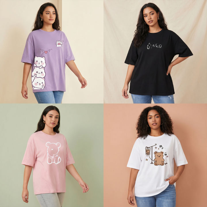 Half sleeve T Shirt DTF prant For Woman cagual wear clothing software and good quality pack of 4
