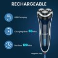 Electric Razor for Men, SweetLF 100% Waterproof Electric Shaver, Type C Rechargeable, Wet & Dry Rotary Shavers for Men with Pop-up Trimmer, Corded and Cordless, Navy Blue. 