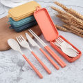 4Pcs Portable Tableware Set Wheat Straw Dinnerware Detachable Cutlery Travel Tableware Picnic Dinnerware Set Camping Cutlery Set.