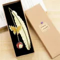 1pc Chinese Style Metal Feather Bookmark Creative Immortal Dried Flower Butterfly Leaf Student Bookmark Teacher's Day Gift. 