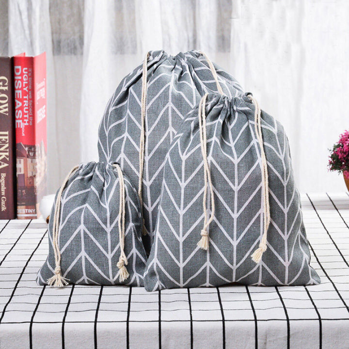 Printed cotton and linen storage bunches draw rope creative storage bag