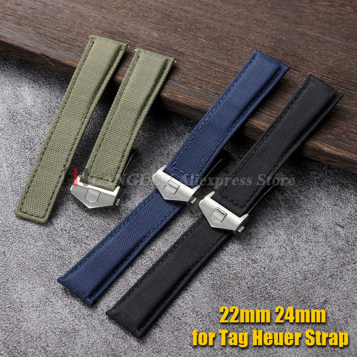 Nylon Fabric Watch Strap 22mm 24mm for Tag Heuer Carrera Monaco Leather Watchband Replacement Band Folding Buckle Men Women Belt