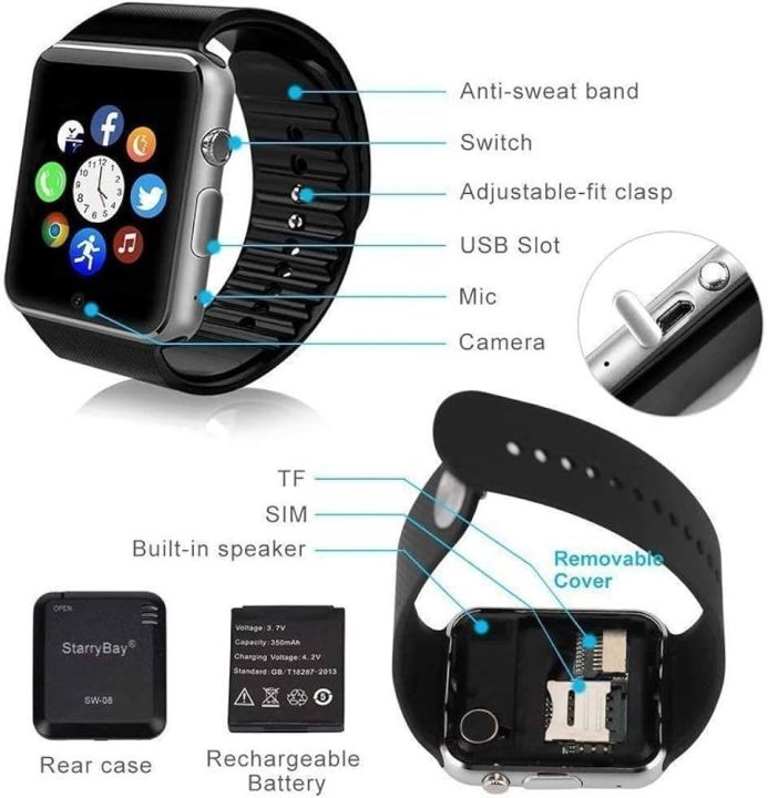 Smart Watch with Bluetooth Call Memory Card WhatsApp Facebook SMS Calculator