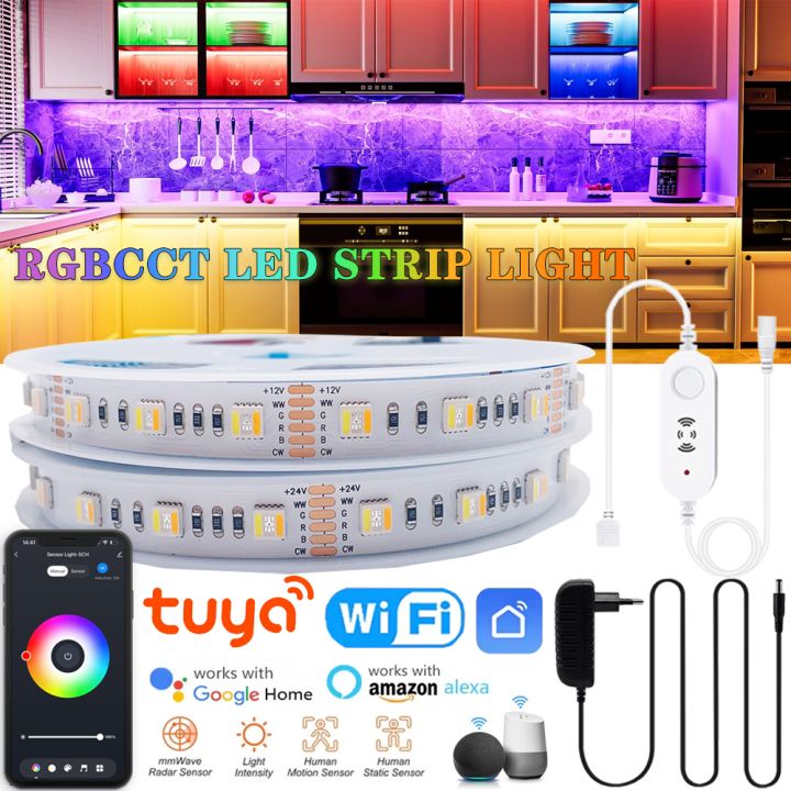 12V 5050 SMD RGBCCT LED Strip Light Tuya Wifi Smart PIR Motion Sensor LED Night Light Kitchen Cabinet Wardrobe Lamp for Alexa lightify