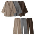 Willshela Women Fashion 2 Piece Set Solid Lace Up Shirts & Vintage Elastic Waist Trousers Feamle Chic Lady Pants Sets. 